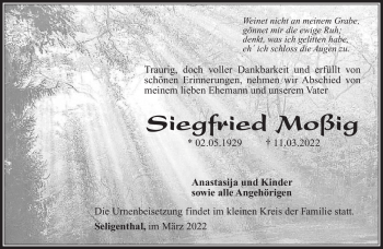 Traueranzeige von Siegfried Moßig von Südthüringer Presse