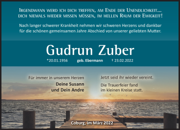 Traueranzeige von Gudrun Zuber von Neue Presse Coburg