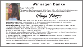 Traueranzeige von Sonja Bürger von Frankenpost