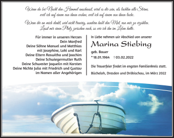Traueranzeige von Marina Stiebing von Südthüringer Presse