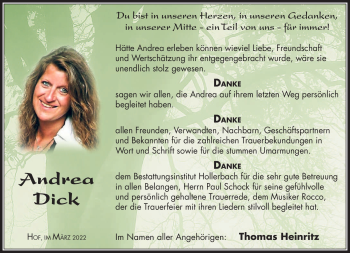 Traueranzeige von Andrea Dick von Frankenpost