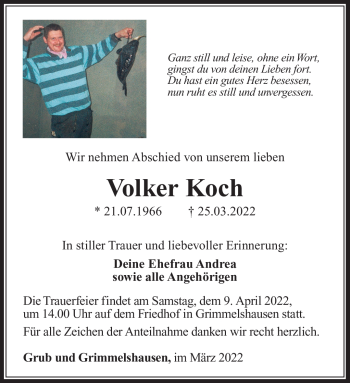 Traueranzeige von VolkerVolker KochKoch von Südthüringer Presse