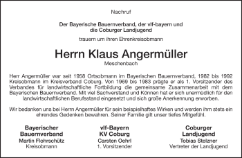 Traueranzeige von Klaus Angermüller von Neue Presse Coburg