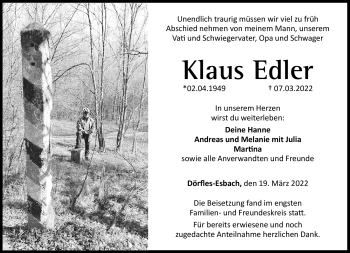Traueranzeige von Klaus Edler von Neue Presse Coburg