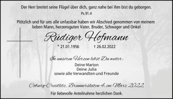 Traueranzeige von Rüdiger Hofmann von Neue Presse Coburg