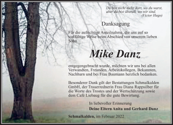 Traueranzeige von Mike Danz von Südthüringer Presse