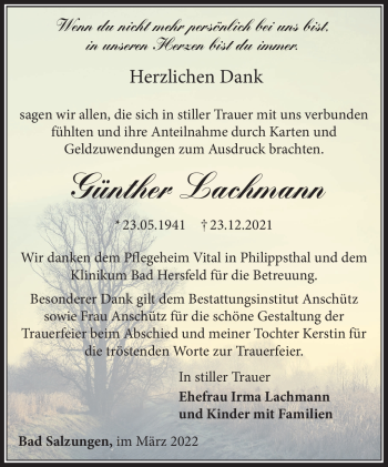 Traueranzeige von Günther Lachmann von Südthüringer Presse