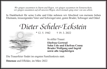 Traueranzeige von Dieter Eckstein-Scheler von Südthüringer Presse