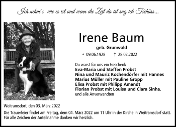 Traueranzeige von Irene Baum von Neue Presse Coburg