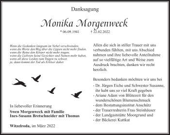 Traueranzeige von Monika Morgenweck von Südthüringer Presse