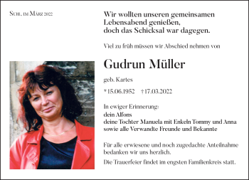 Traueranzeige von Gudrun Müller von Südthüringer Presse