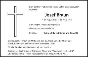 Traueranzeige von Josef Braun von Frankenpost