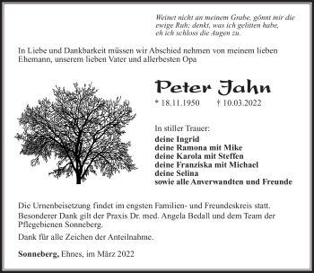 Traueranzeige von Peter Jahn von Südthüringer Presse