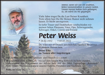 Traueranzeige von Peter Weiss von Südthüringer Presse