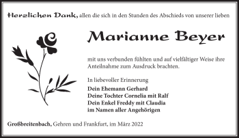 Traueranzeige von Marianne Beyer von Südthüringer Presse