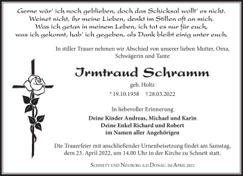 Traueranzeige von Irmtraud Schramm von Südthüringer Presse