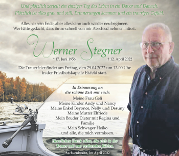 Traueranzeige von Werner Stegner von Südthüringer Presse