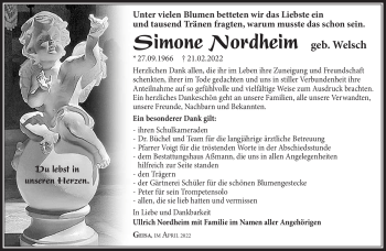 Traueranzeige von Simone Nordheim von Südthüringer Presse