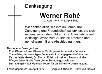Traueranzeige von Werner Rohé von Neue Presse Coburg