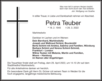 Traueranzeige von Petra Teuber von Frankenpost