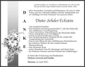 Traueranzeige von Dieter Scheler-Eckstein von Südthüringer Presse
