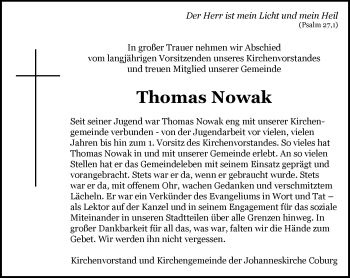 Traueranzeige von Thomas Nowak von Neue Presse Coburg