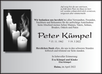 Traueranzeige von Peter Kümpel von Südthüringer Presse