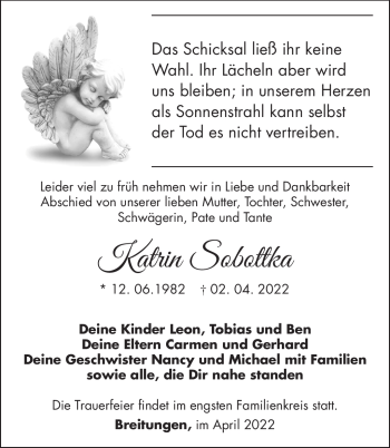 Traueranzeige von Katrin Sobottka von Südthüringer Presse