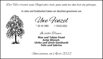 Traueranzeige von Uwe Finzel von Neue Presse Coburg