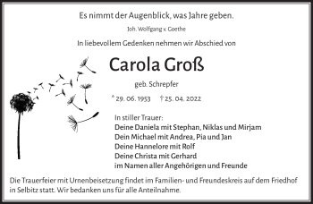 Traueranzeige von Carola Groß von Frankenpost