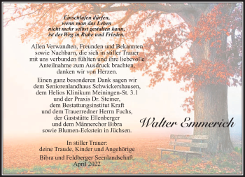 Traueranzeige von Walter Emmerich von Südthüringer Presse