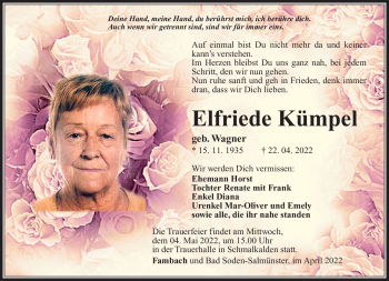 Traueranzeige von Elfriede Kümpel von Südthüringer Presse