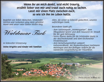 Traueranzeige von Waldemar Türk von Südthüringer Presse