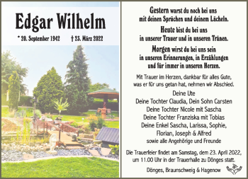 Traueranzeige von Edgar Wilhelm von Südthüringer Presse