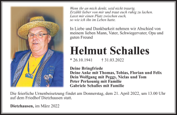 Traueranzeige von Helmut Schalles von Südthüringer Presse