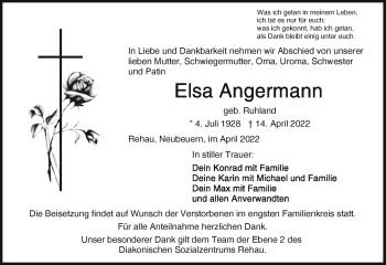 Traueranzeige von Elsa Angermann von Frankenpost