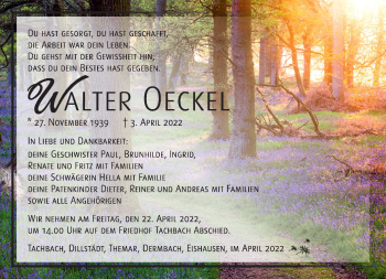 Traueranzeige von Walter Oeckel von Südthüringer Presse