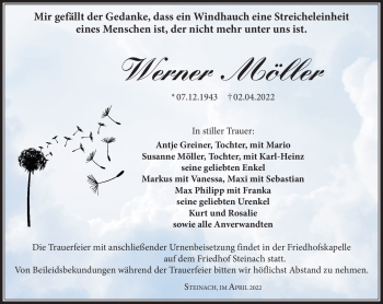 Traueranzeige von Werner Möller von Südthüringer Presse