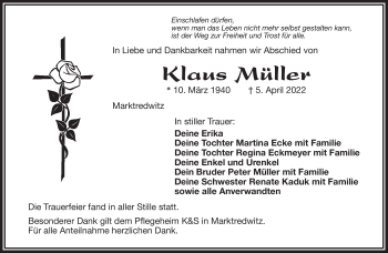 Traueranzeige von Klaus Müller von Frankenpost