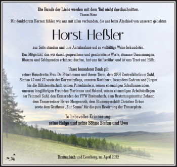 Traueranzeige von Horst Heßler von Südthüringer Presse