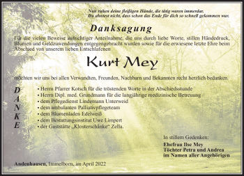 Traueranzeige von Kurt Mey von Südthüringer Presse