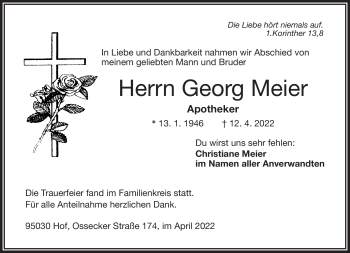 Traueranzeige von Georg Meier von Frankenpost