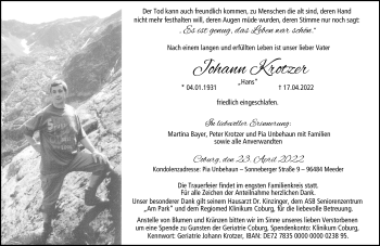 Traueranzeige von Johann Krotzer von Neue Presse Coburg