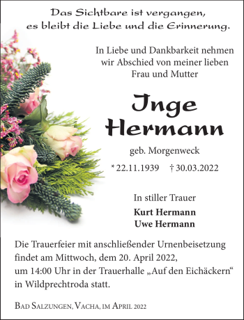 Traueranzeige von Inge Hermann von Südthüringer Presse