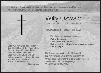 Traueranzeige von Willy Oswald von Frankenpost