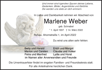 Traueranzeige von Marlene Weber von Frankenpost