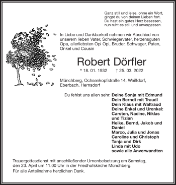 Traueranzeige von Robert Dörfler von Frankenpost