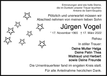 Traueranzeige von Jürgen Vogel von Frankenpost