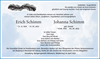 Traueranzeige von Erich Schimm von Südthüringer Presse