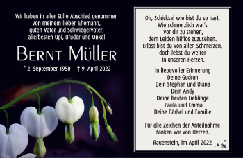Traueranzeige von Bernt Müller von Südthüringer Presse